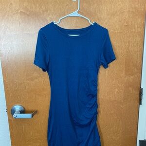 Solid Ruched Tulip Hem Fitted Dress